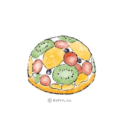 色鉛筆で描いたフルーツドームケーキのイラスト